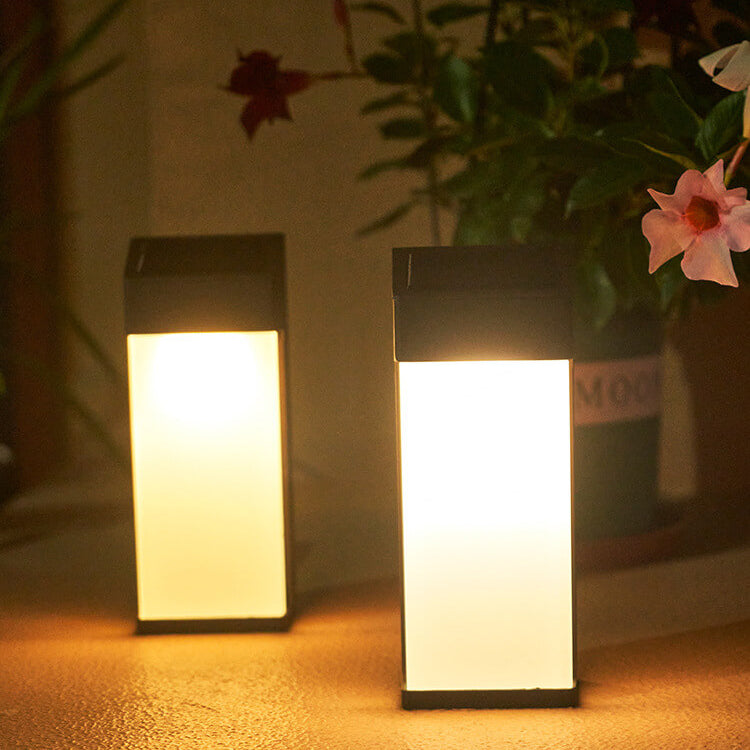 Solar Outdoor Wall Lamp Black Metal Rectangular Glass Shade