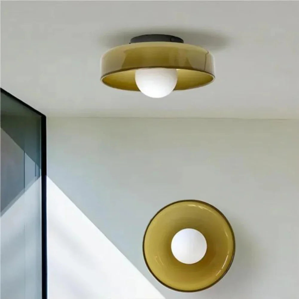 Glass Disc Ceiling and Wall Light with Central Globe