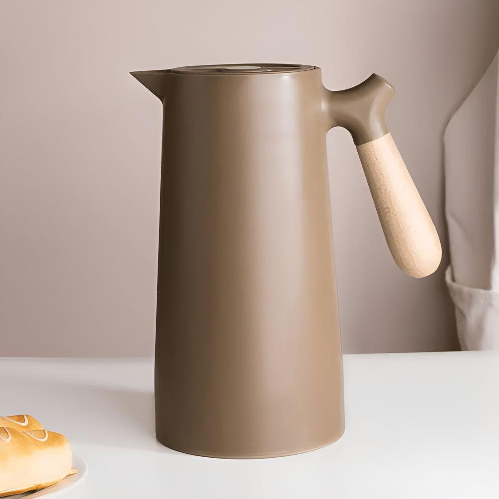 Insulated Thermal Carafe with Wooden Handle Coffee Pot