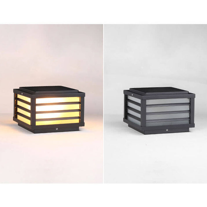 Solar Outdoor Wall Lamp Black Square Fence Mount Design