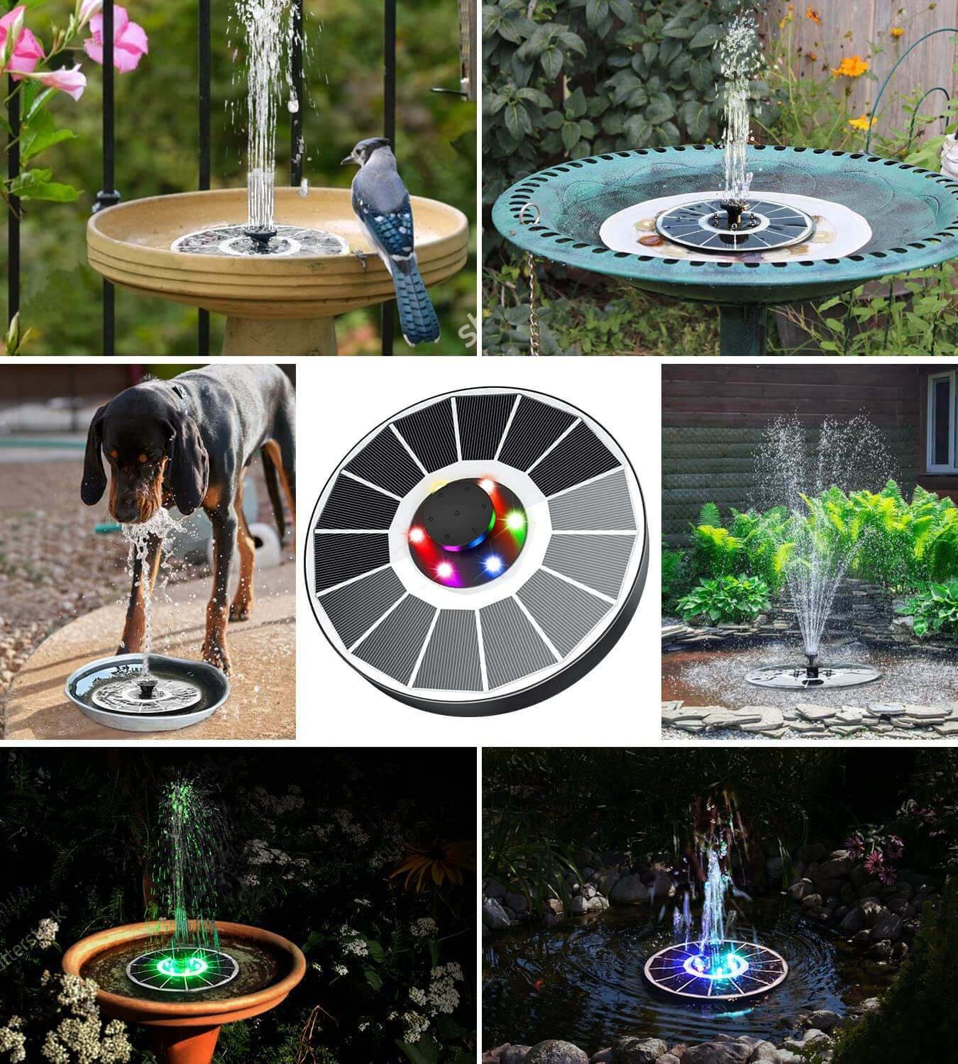 Zonne-energie Fonteinpomp met LED Lichten Buiten Waterfunctie