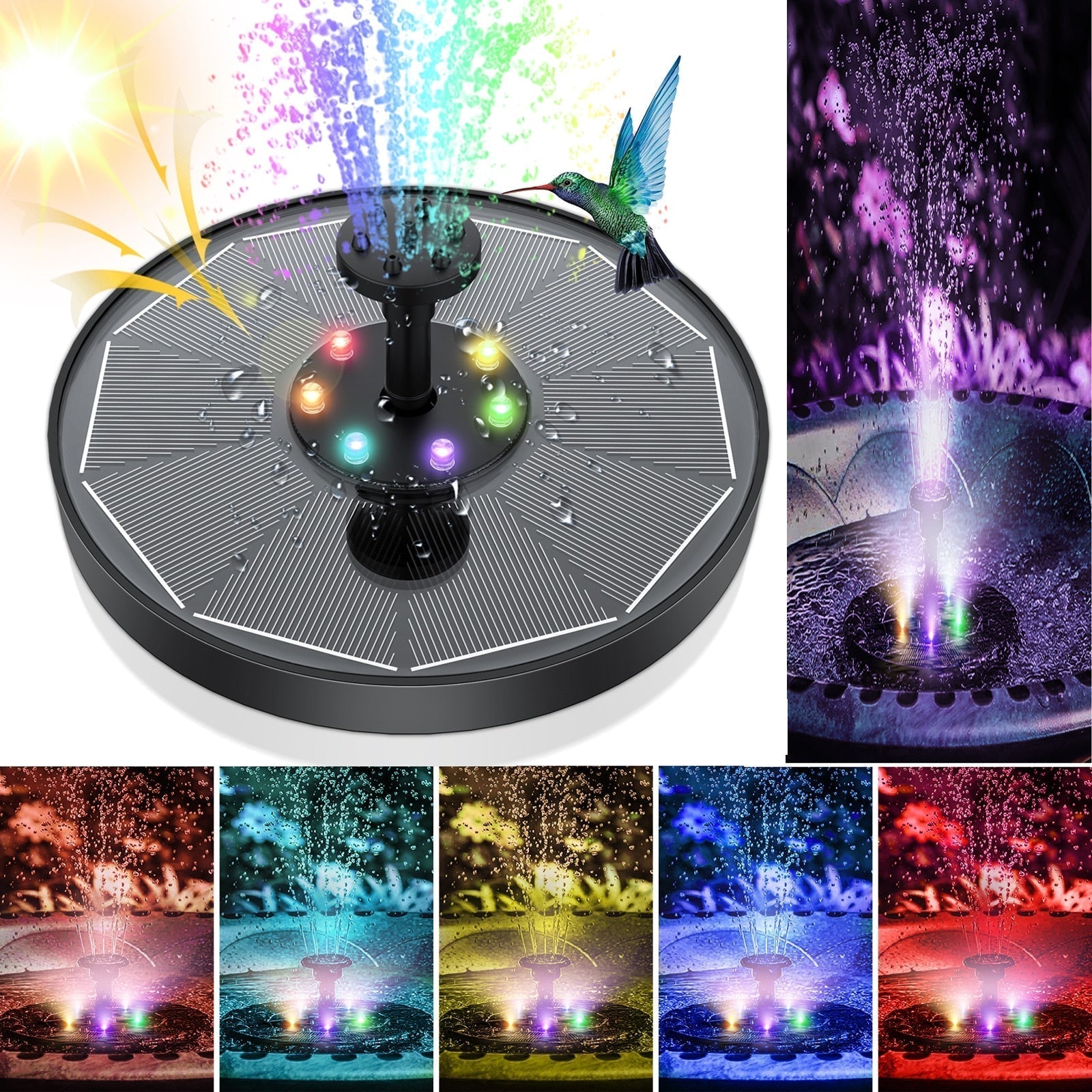 Zonne-energie Fonteinpomp met LED Lichten Buiten Waterfunctie