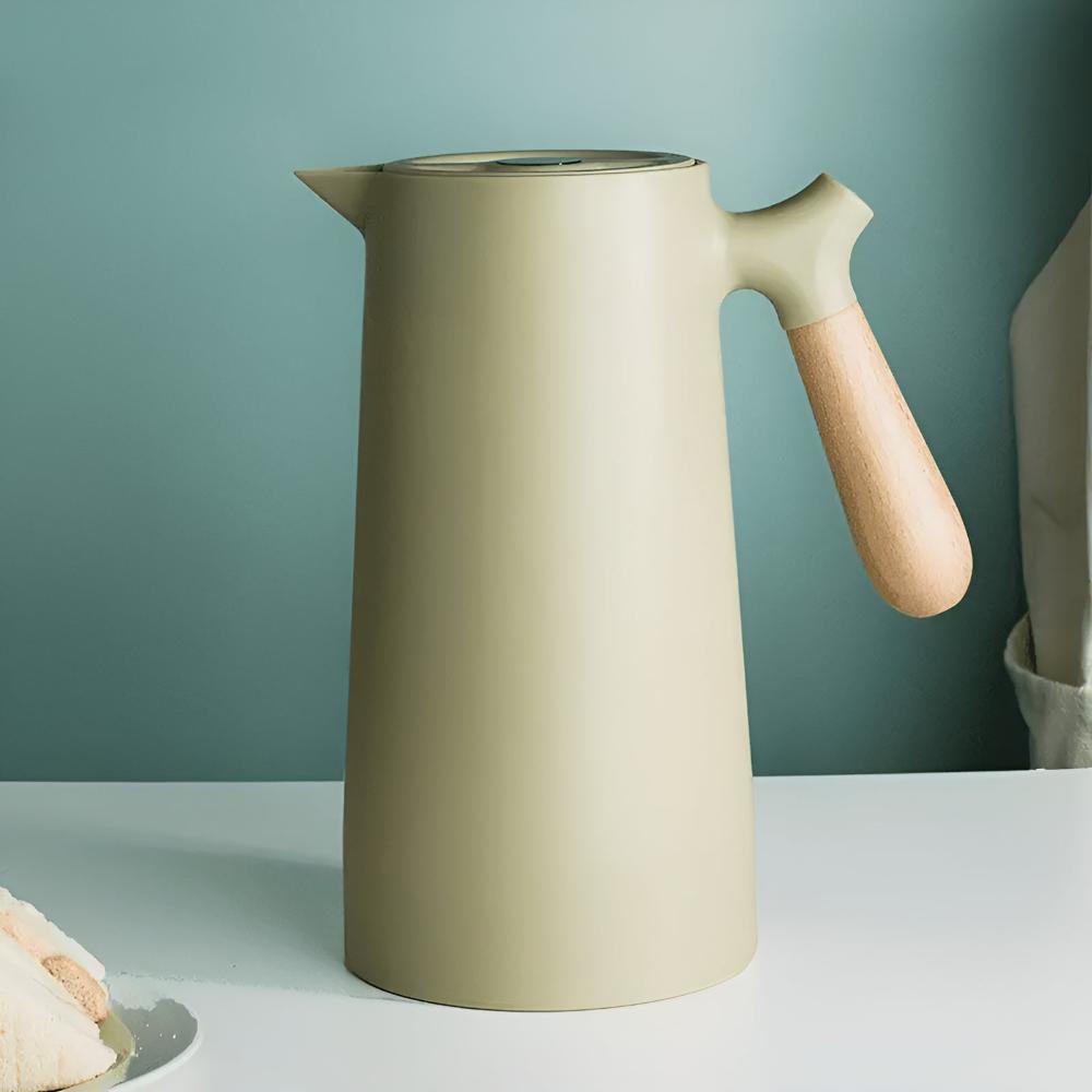 Insulated Thermal Carafe with Wooden Handle Coffee Pot