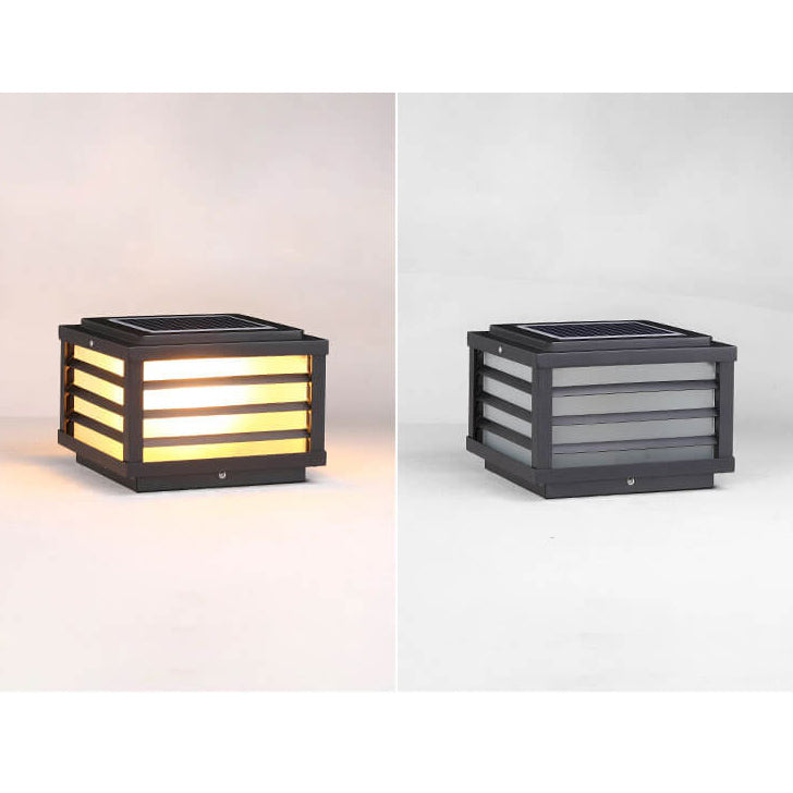 Solar Outdoor Wall Lamp Black Square Fence Mount Design