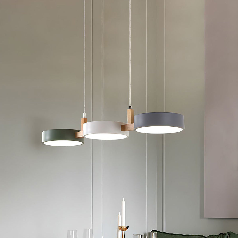 Scandinavian Cylinder Pendant Light with Metal and Wood Design