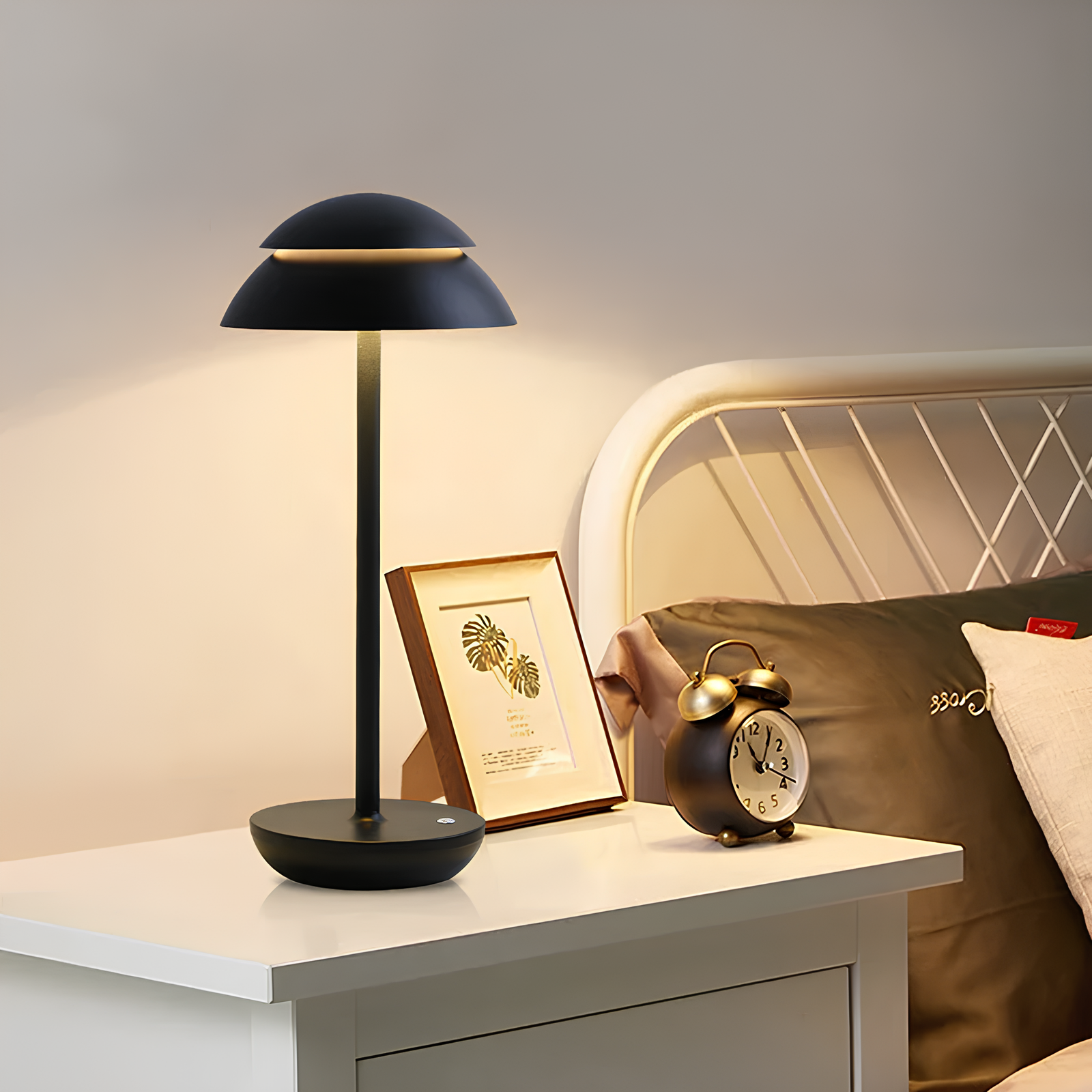 Cordless Dimmable Table Lamp with Wood Accent Modern Design