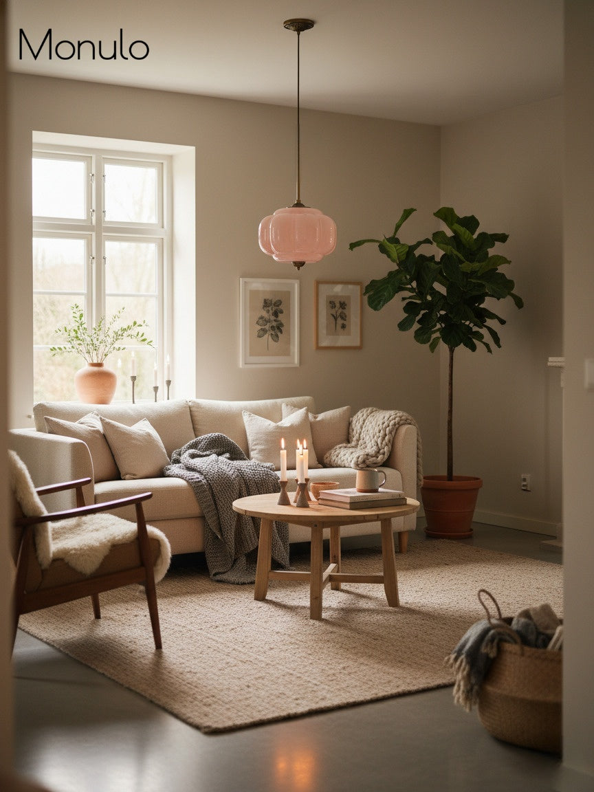 Vintage Milk Glass Semi-Flush Mount Pendant Light