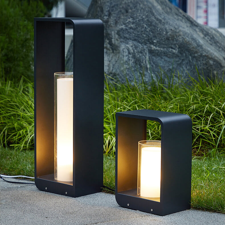 Black Rectangular Solar Outdoor Lantern with Frosted Glass