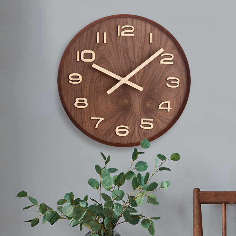 Walnut Wooden Wall Clock Minimalist Silent Modern