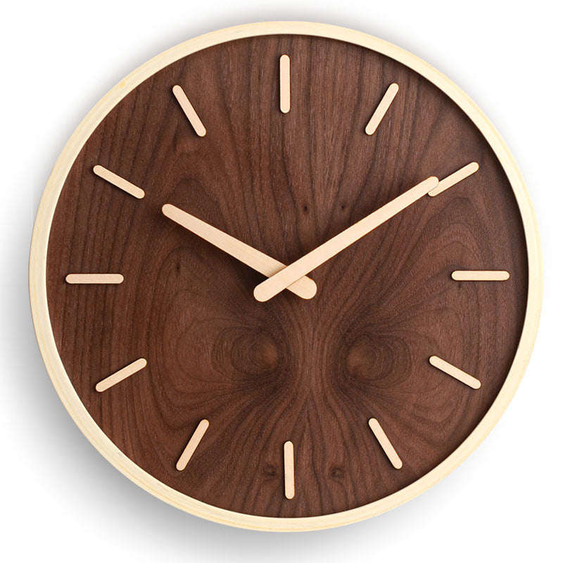 Walnut Wooden Wall Clock Minimalist Silent Modern