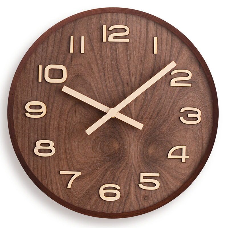 Walnut Wooden Wall Clock Minimalist Silent Modern