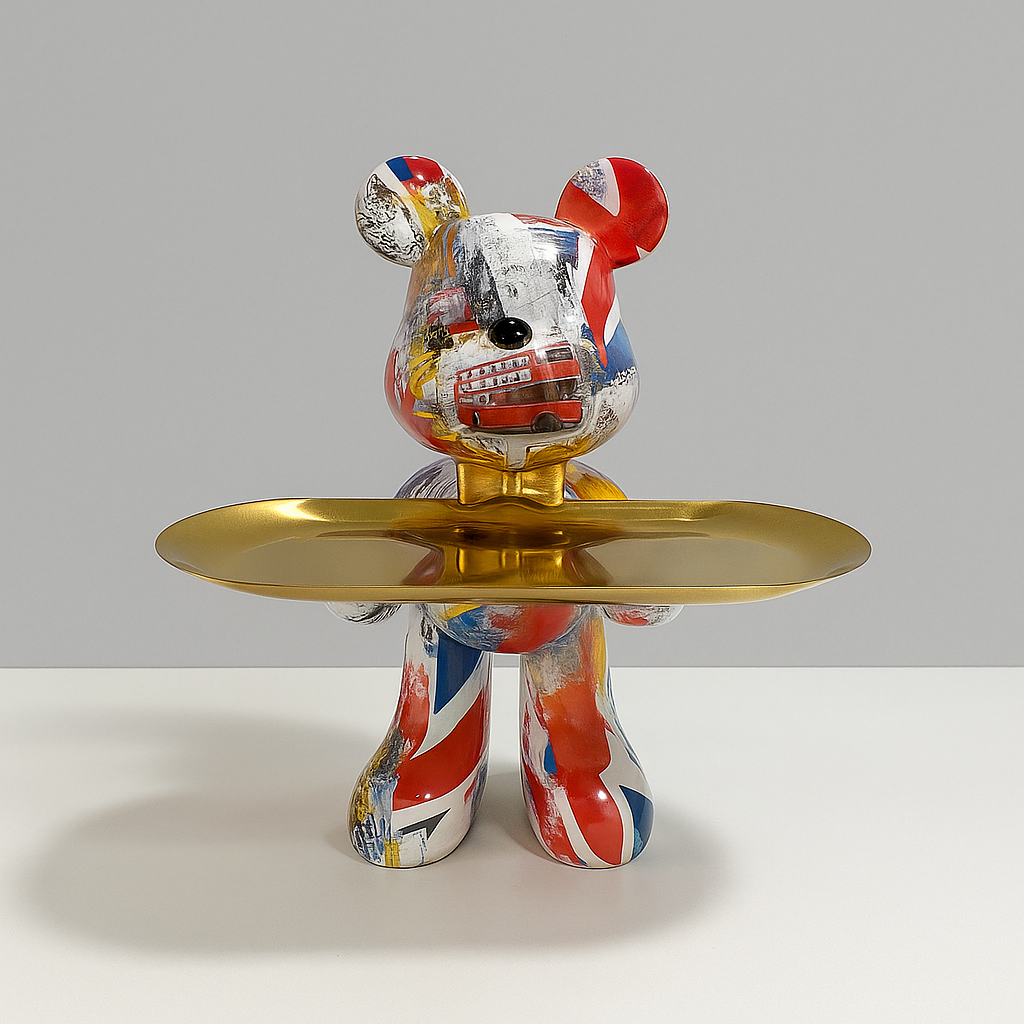 Graffiti Bear Ornament With Gold Tray Tabletop Figure