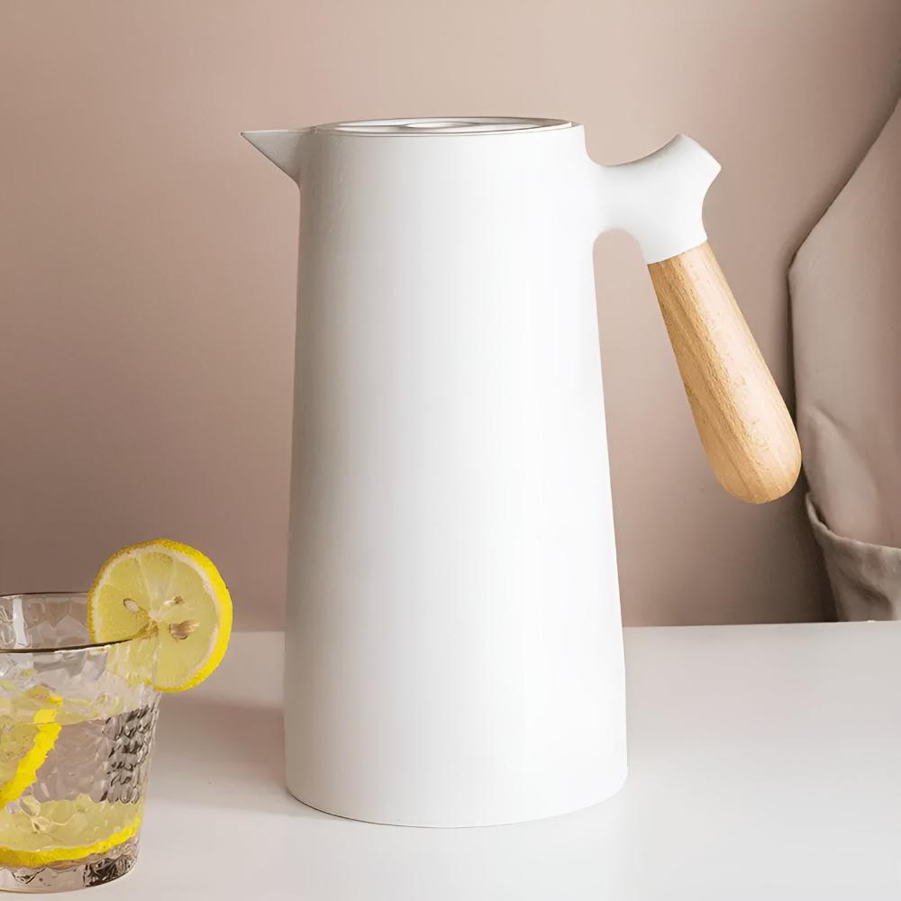 Insulated Thermal Carafe with Wooden Handle Coffee Pot