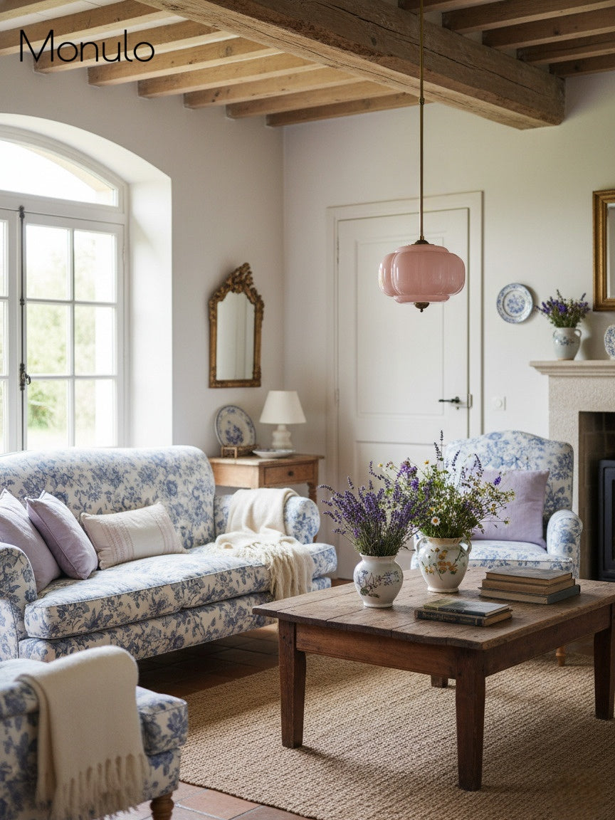 Vintage Milk Glass Semi-Flush Mount Pendant Light