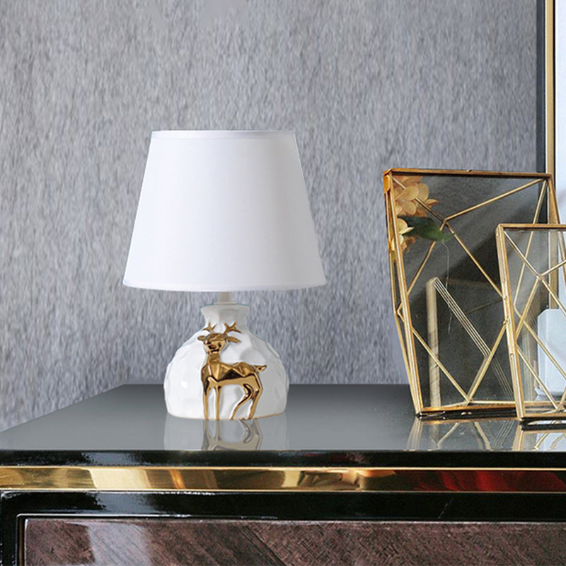 Ceramic Deer Ornament Table Lamp with Classic Fabric Shade
