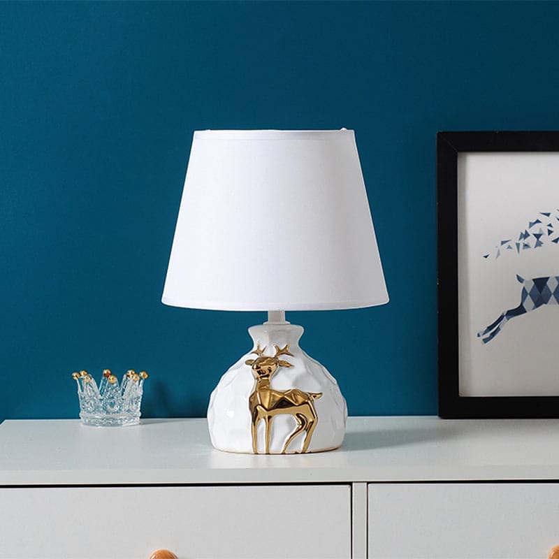 Ceramic Deer Ornament Table Lamp with Classic Fabric Shade