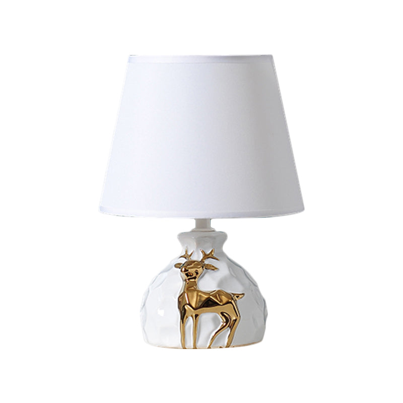 Ceramic Deer Ornament Table Lamp with Classic Fabric Shade