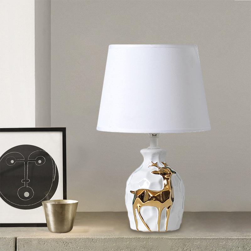 Ceramic Deer Ornament Table Lamp with Classic Fabric Shade