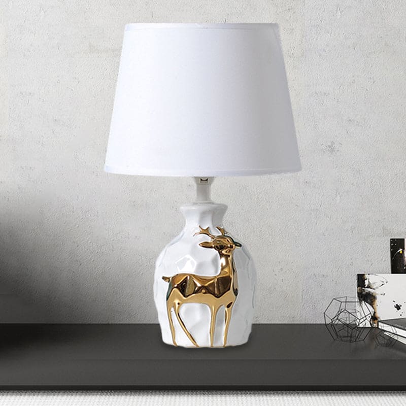 Ceramic Deer Ornament Table Lamp with Classic Fabric Shade