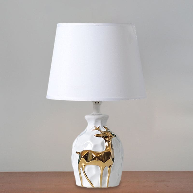 Ceramic Deer Ornament Table Lamp with Classic Fabric Shade