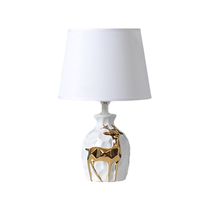 Ceramic Deer Ornament Table Lamp with Classic Fabric Shade