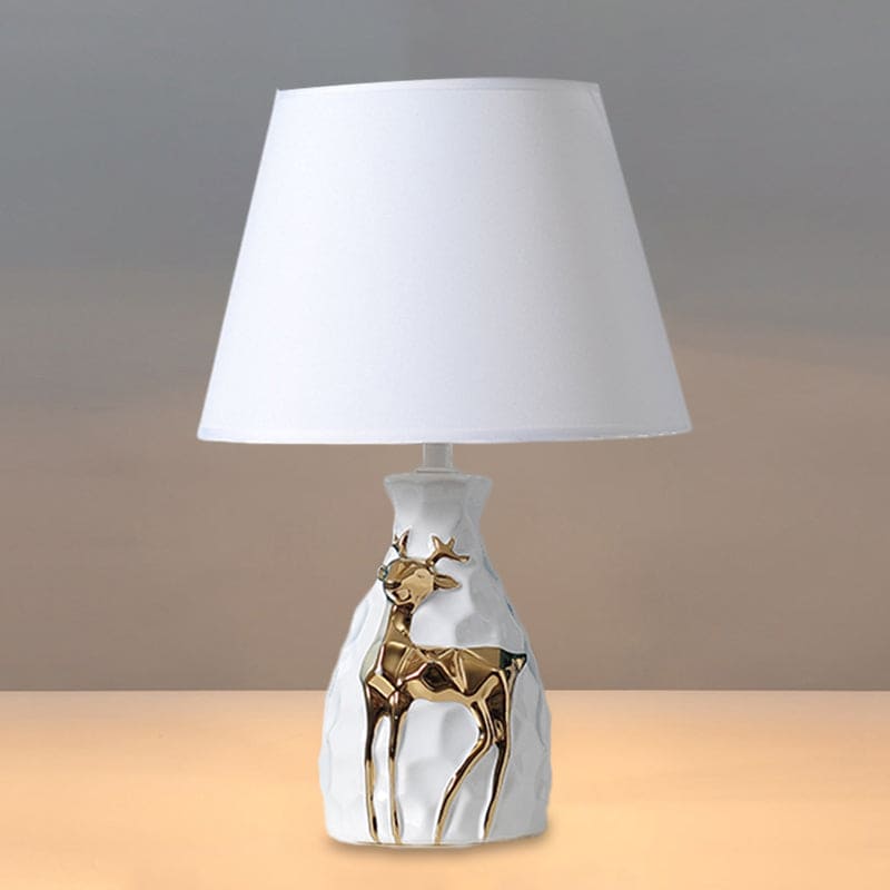 Ceramic Deer Ornament Table Lamp with Classic Fabric Shade