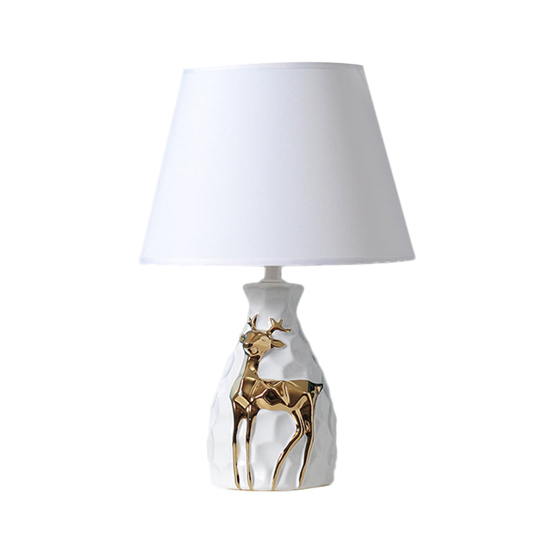 Ceramic Deer Ornament Table Lamp with Classic Fabric Shade