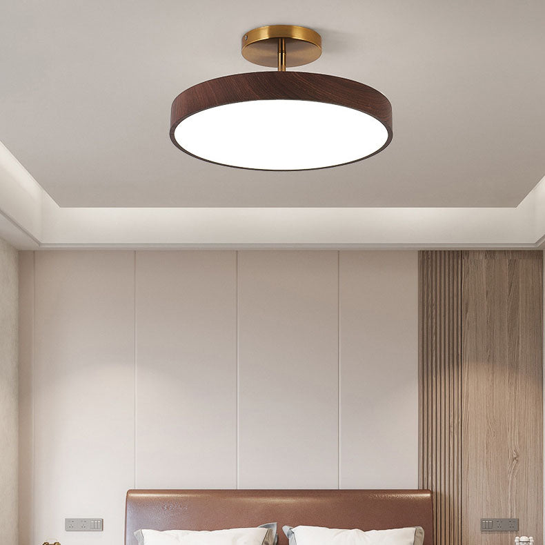 Round LED Semi Flush Ceiling Light with Japanese Wooden Frame