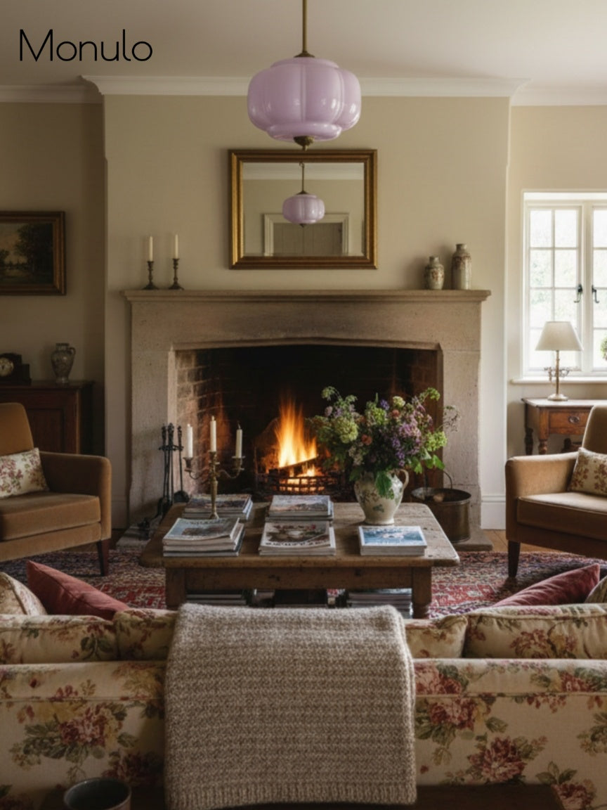 Vintage Milk Glass Semi-Flush Mount Pendant Light