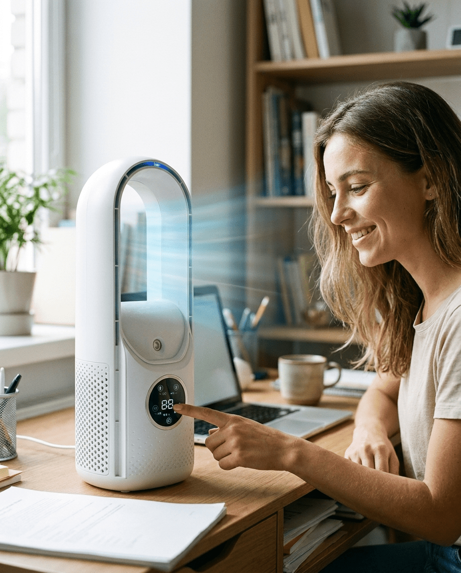 Bladeless Tower Air Cooler – Ultra-Quiet Fan for Bedroom & Home Office