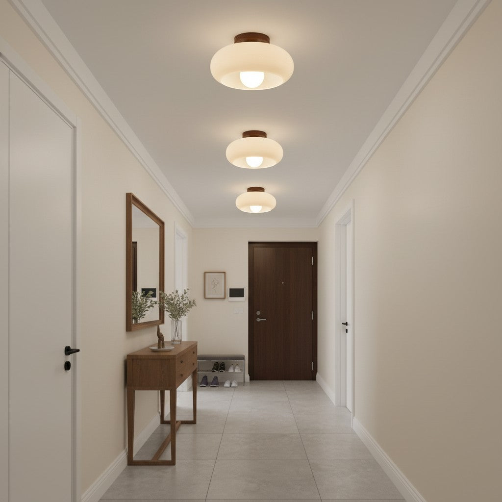 French Bauhaus Ceiling Light Fixture with Opal Glass Shade
