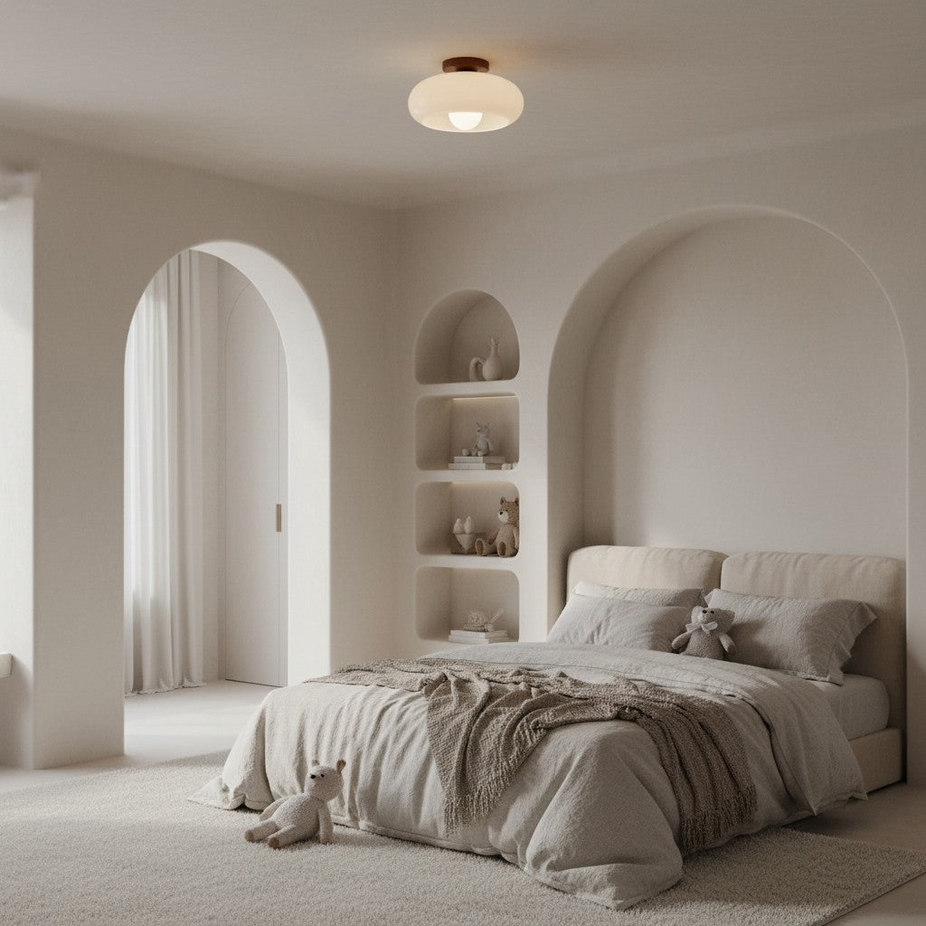 French Bauhaus Ceiling Light Fixture with Opal Glass Shade