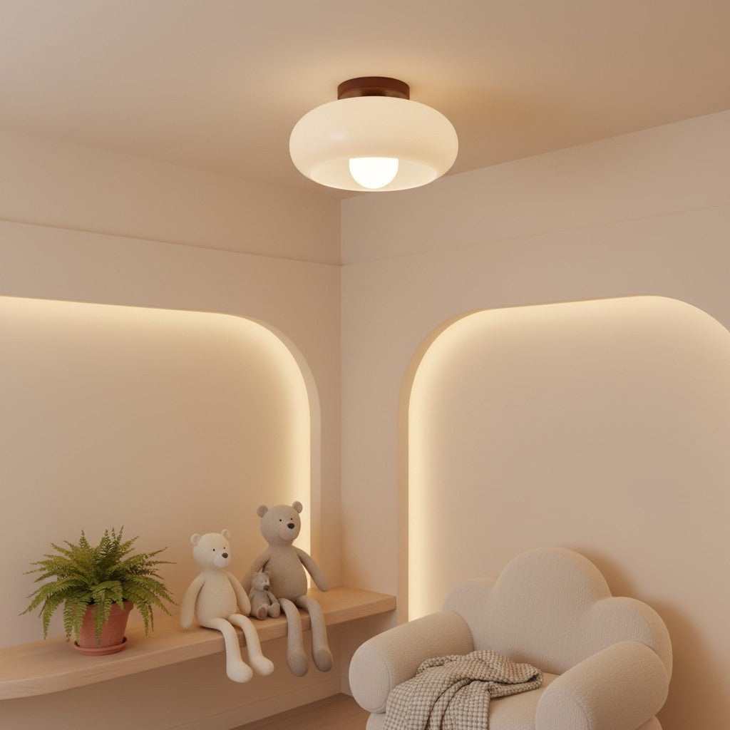 French Bauhaus Ceiling Light Fixture with Opal Glass Shade