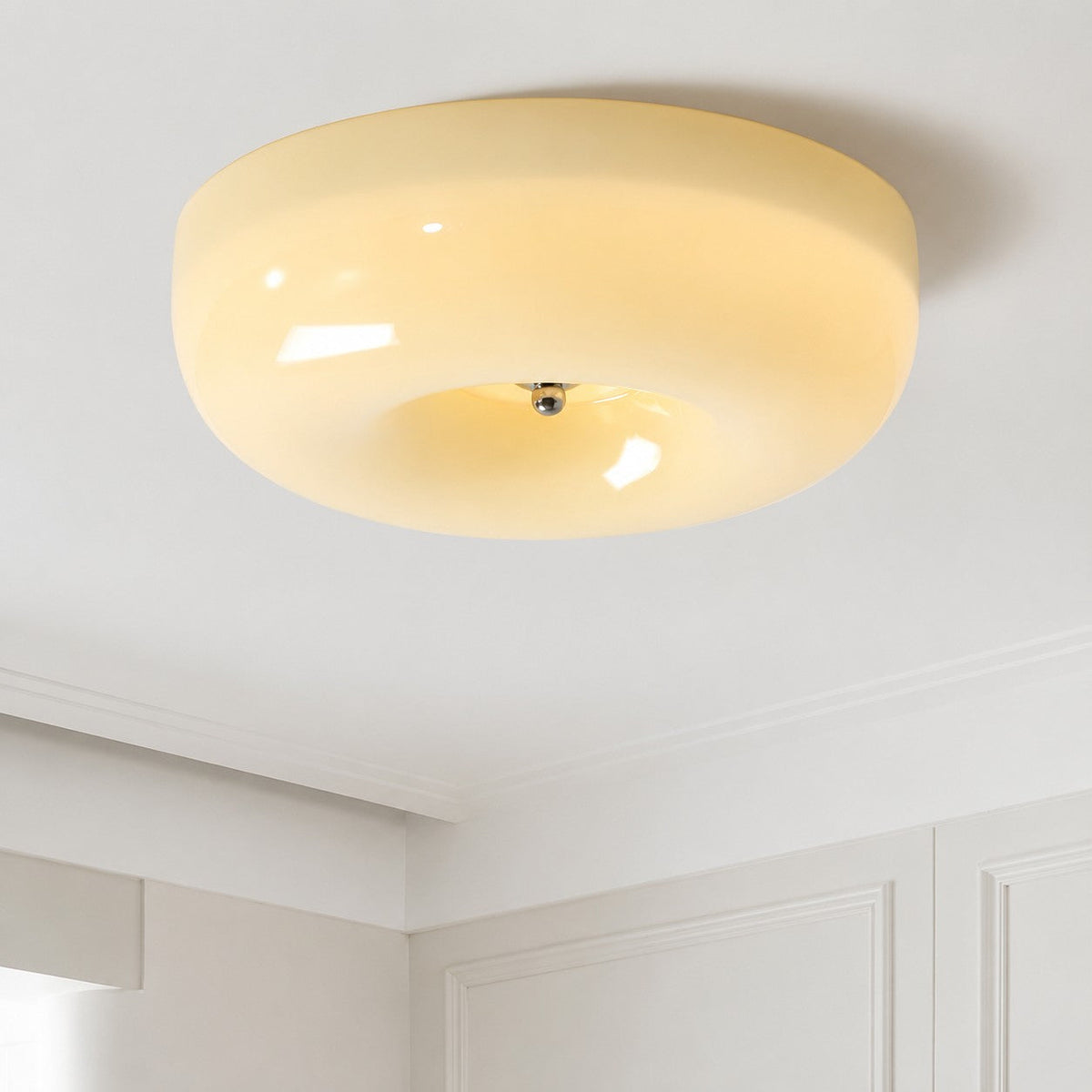 Bauhaus Glass Ceiling Light with Cream Pudding Shade