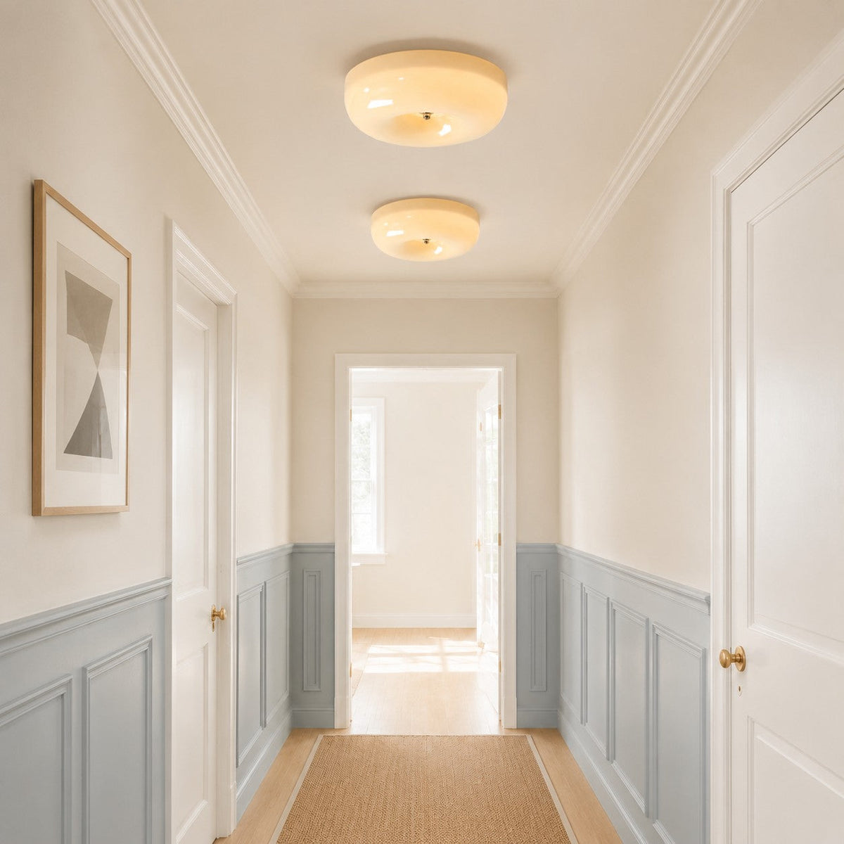 Bauhaus Glass Ceiling Light with Cream Pudding Shade