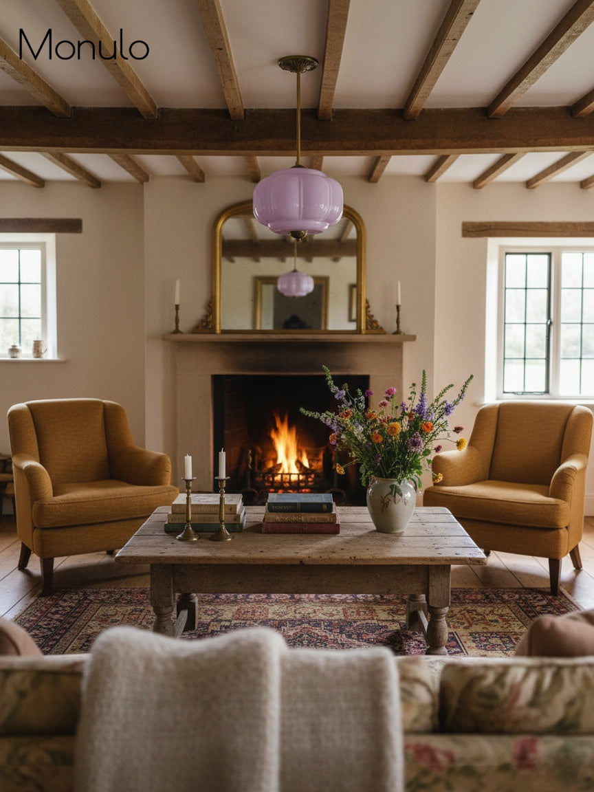 Vintage Milk Glass Semi-Flush Mount Pendant Light