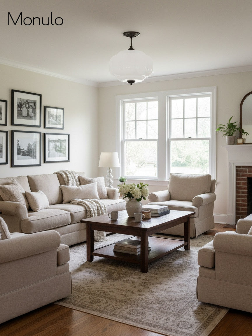 Vintage Milk Glass Semi-Flush Mount Pendant Light