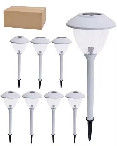 Set of 8 Solar Garden Path Lights with Metal Cap and Clear Glass
