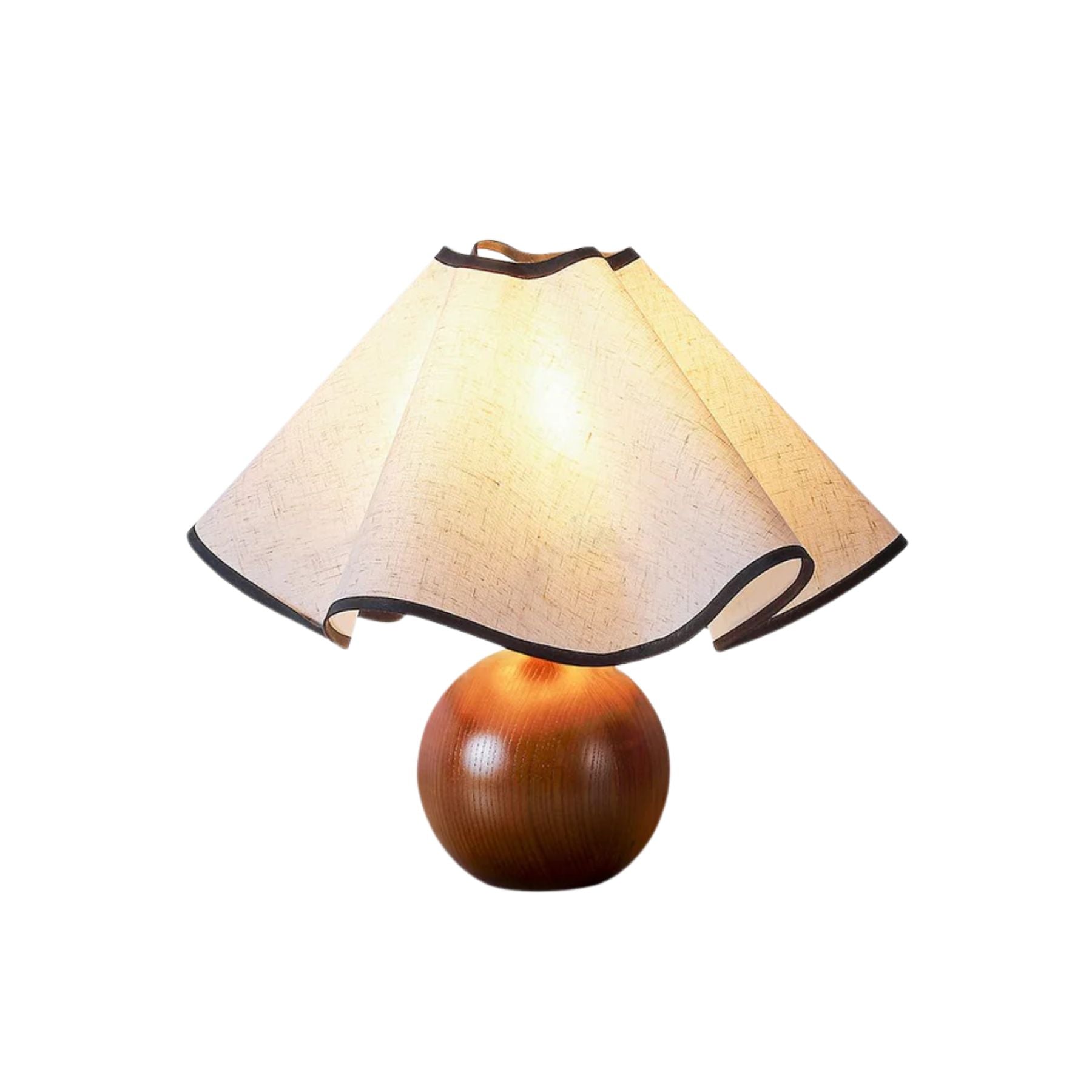 Round Wood Base Table Lamp with Wavy Fabric Shade