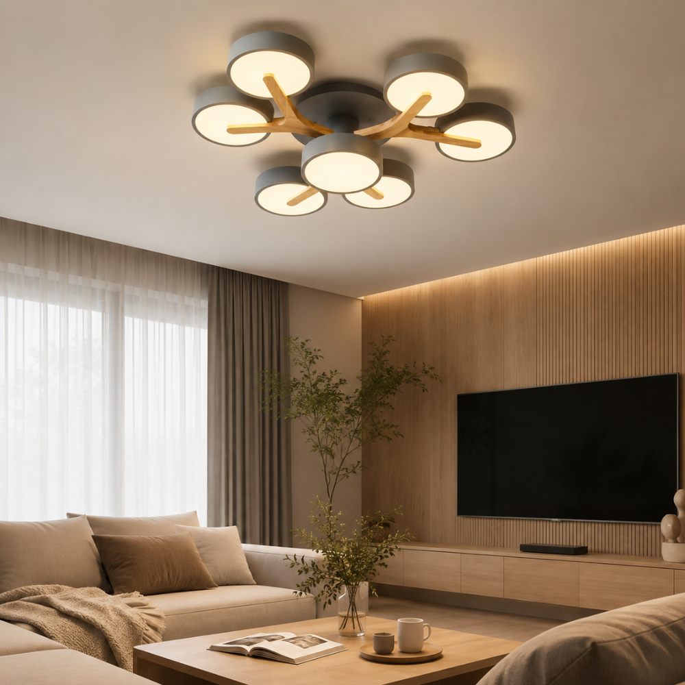 Scandinavische plafondlamp met 7 ronde ledkoppen