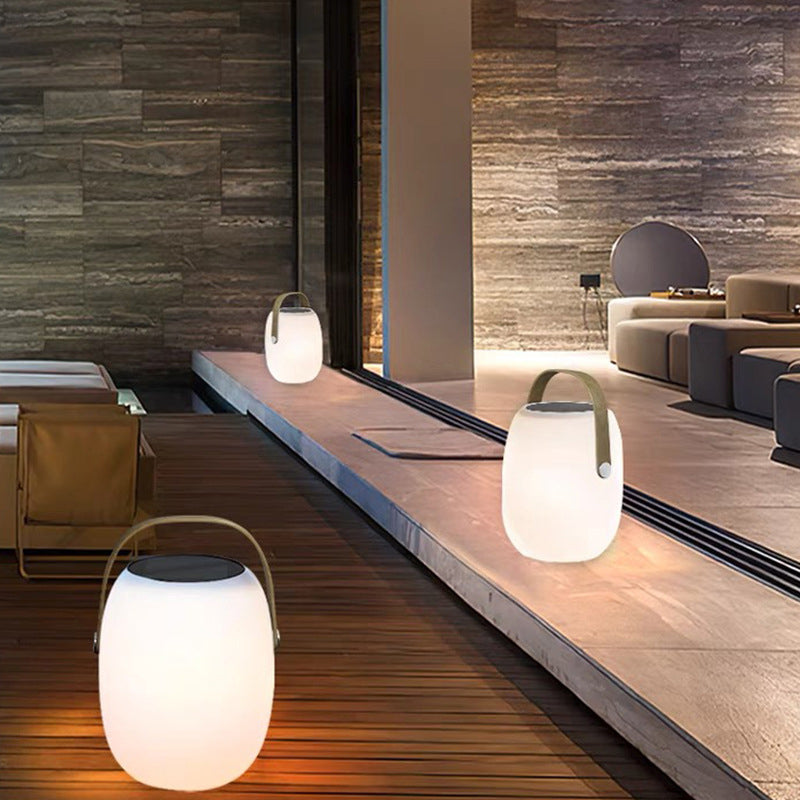 White Lantern-Style Outdoor Table Lamp with Handle