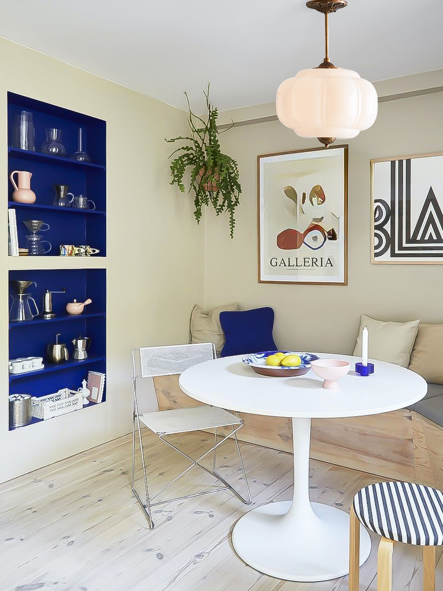 Vintage Milk Glass Semi-Flush Mount Pendant Light