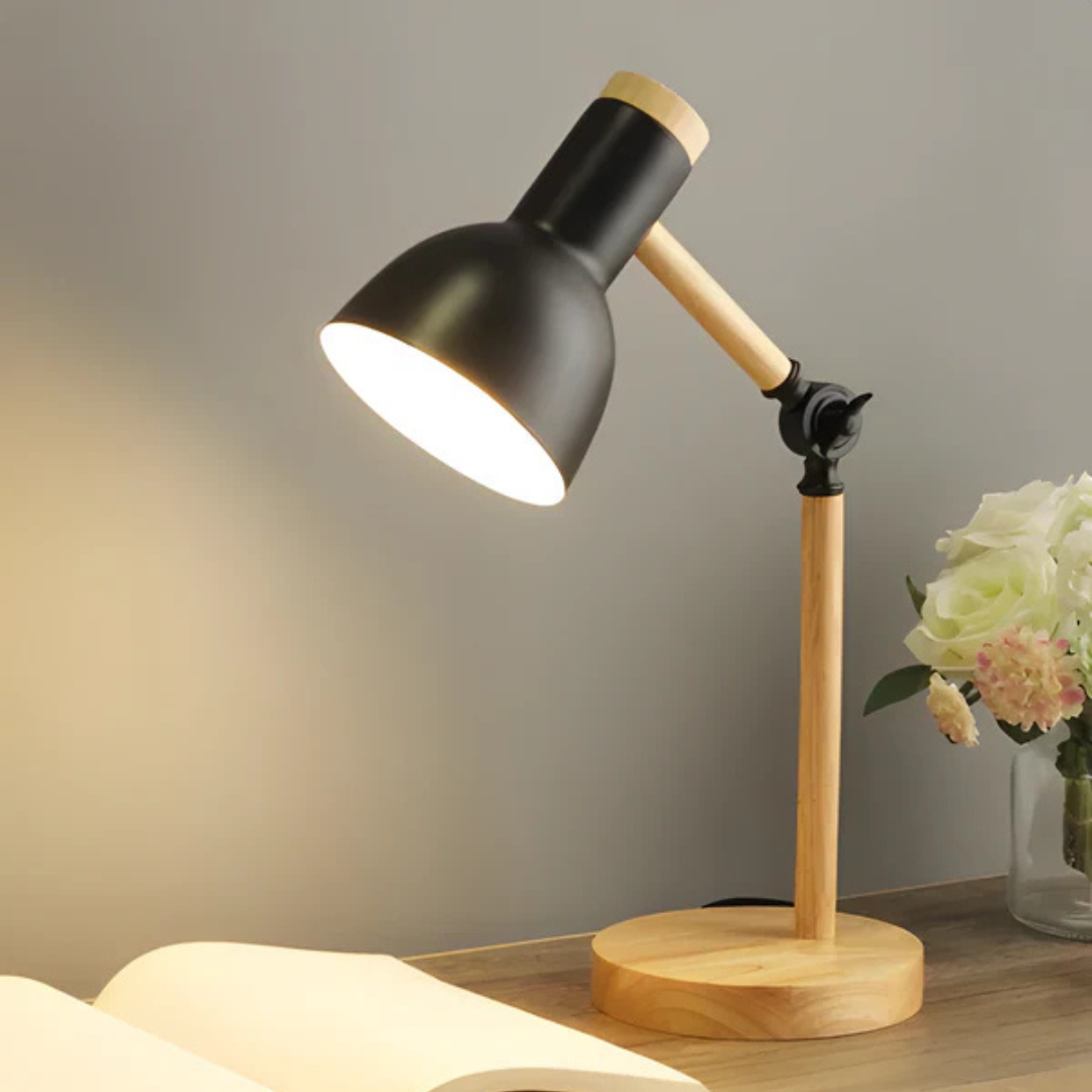 Adjustable Wooden and Metal LED Desk Lamp