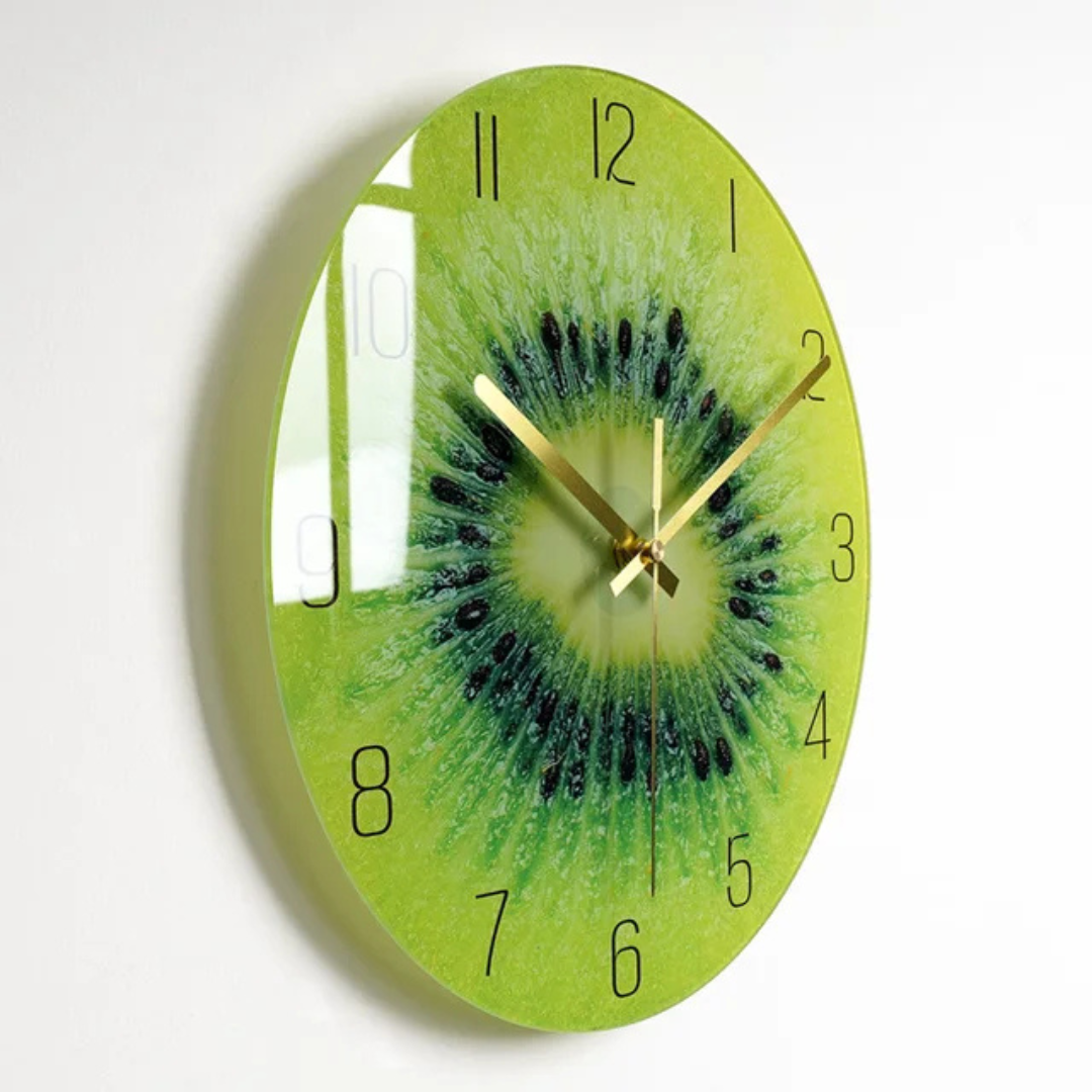 Vibrant Glass Wall Clock with Golden Hands and Number Markers