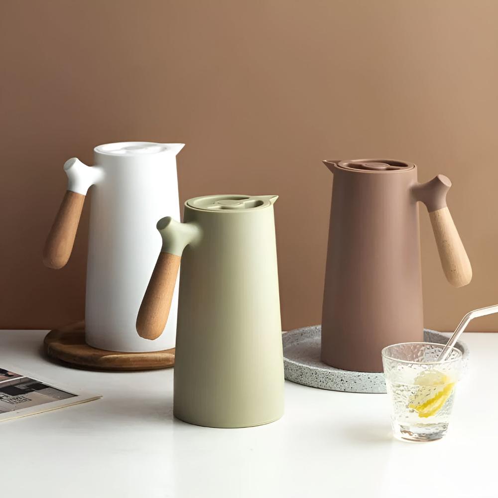 Insulated Thermal Carafe with Wooden Handle Coffee Pot