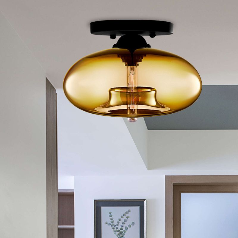 Art Deco Globe Ceiling Light Amber Glass Flush Mount Fixture