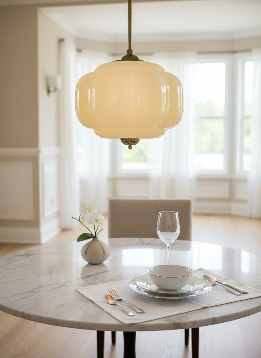 Vintage Milk Glass Semi-Flush Mount Pendant Light