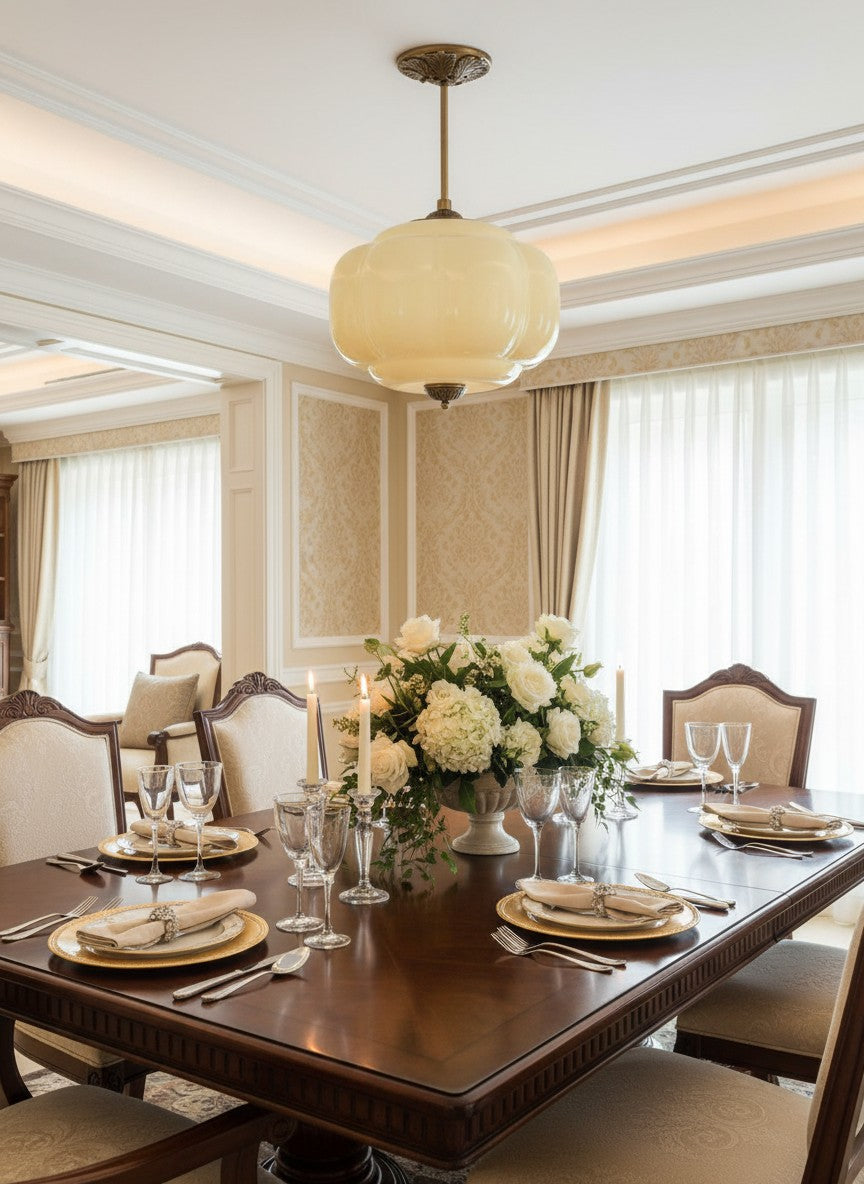 Vintage Milk Glass Semi-Flush Mount Pendant Light