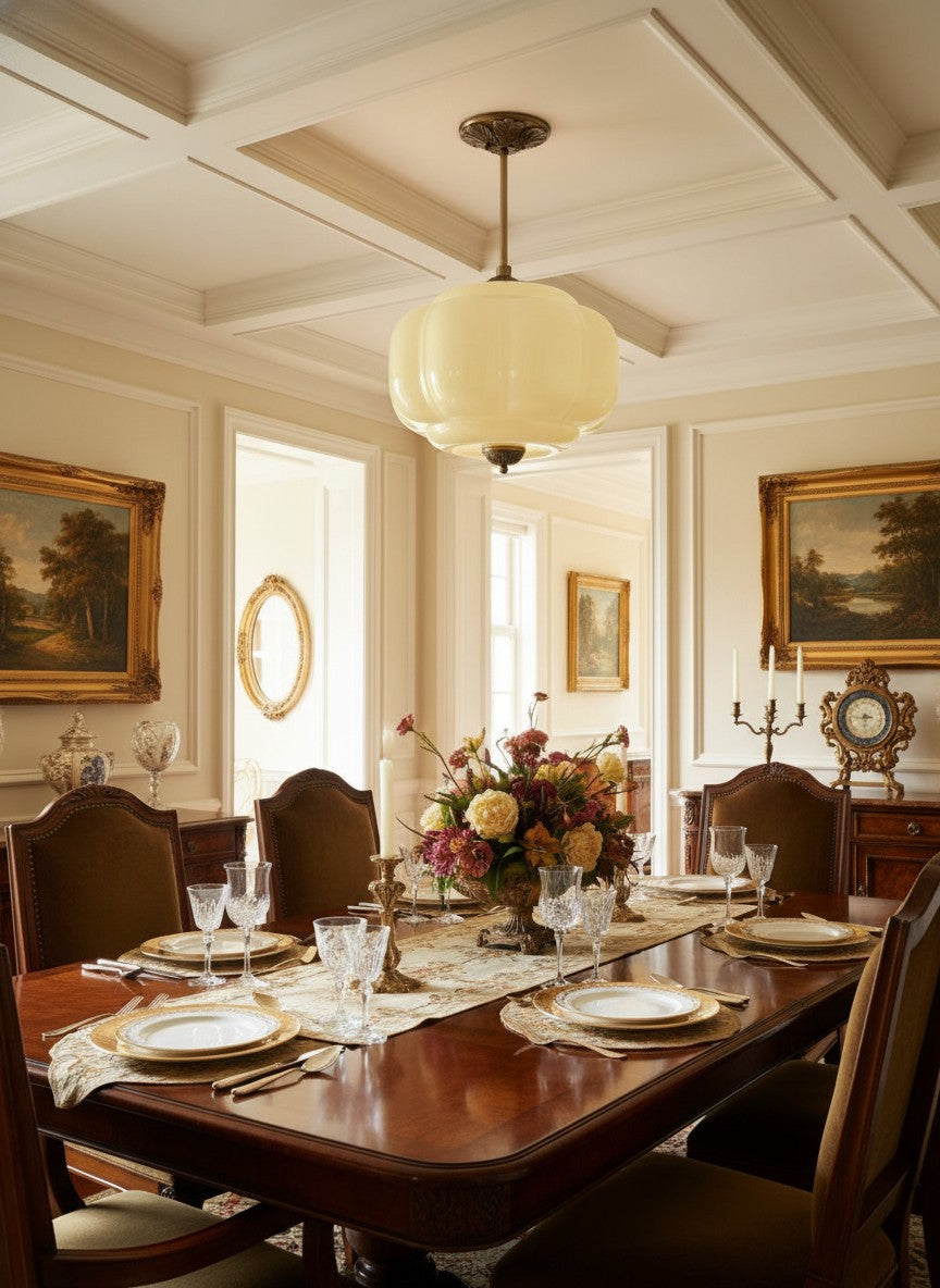 Vintage Milk Glass Semi-Flush Mount Pendant Light