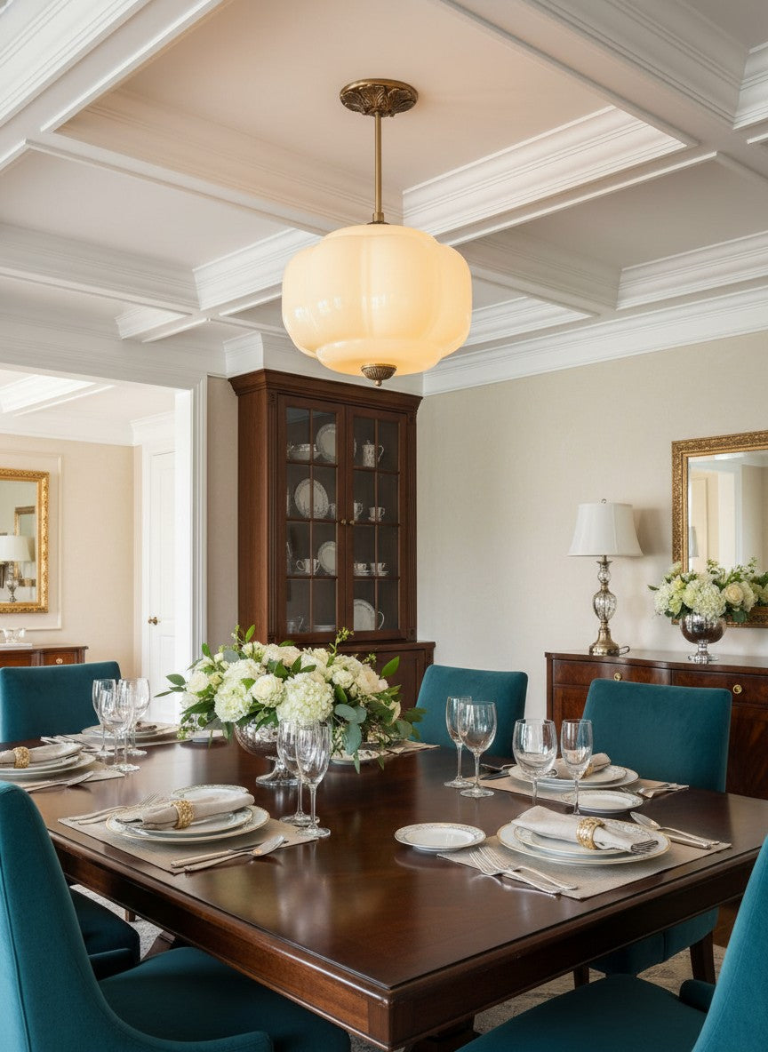 Vintage Milk Glass Semi-Flush Mount Pendant Light